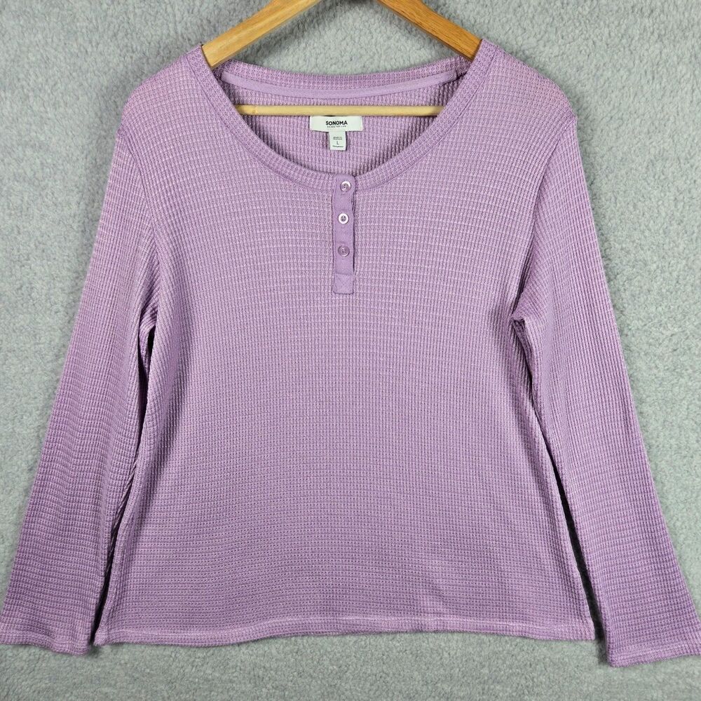 Sonoma For Life Women's Large Purple Waffle Knit Henley Pajama Top Lounge